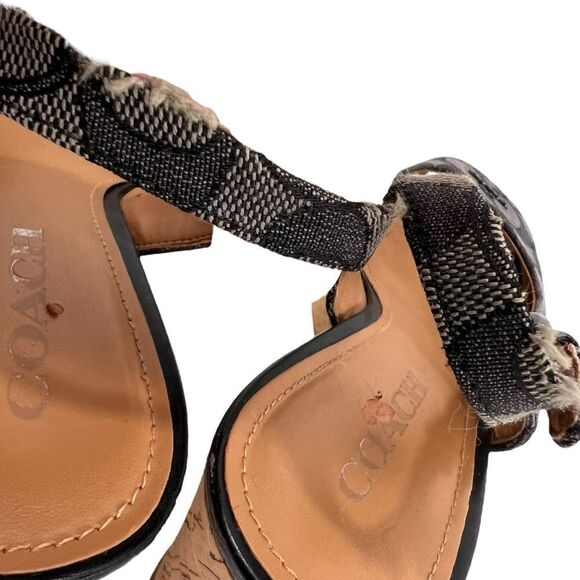 Coach Ferry Wedge Jacquard Monogram Black/Smoke/Black Cork Shoes - Picture 8 of 16